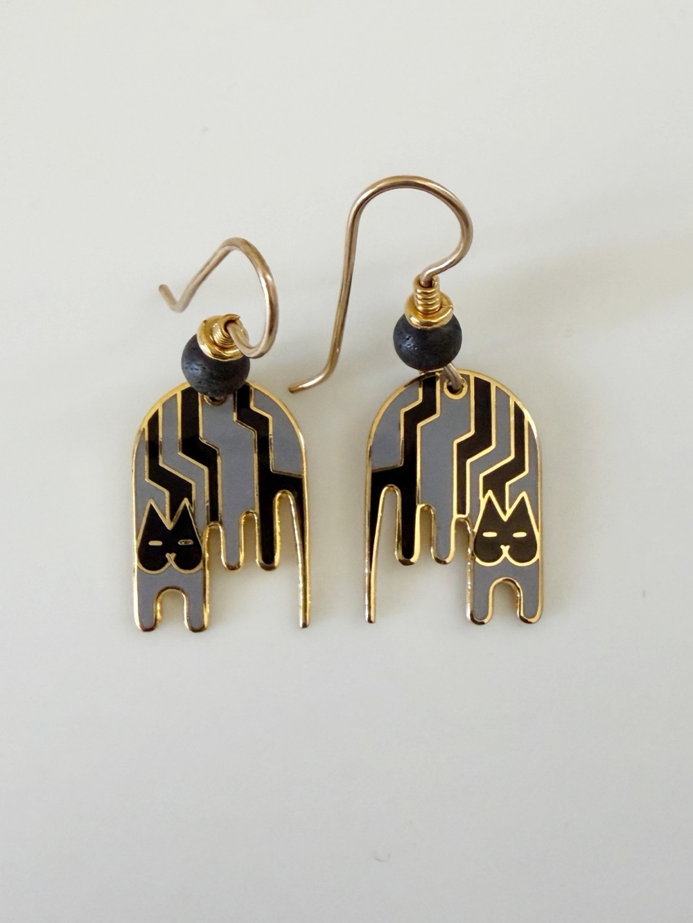 Laurel Burch Vintage Cat Gold Tone Dangle Earrings